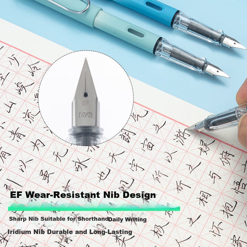 M&G Stationery Future Prospects EF Fountain Pen Set (Fountain Pen *1 + 3.4mm Diameter Blue Ink Cartridges *2), Student Writing Fountain Pen, Ink Pen HAFP1766 Green Barrel, Essential for Winter Break - Image 4