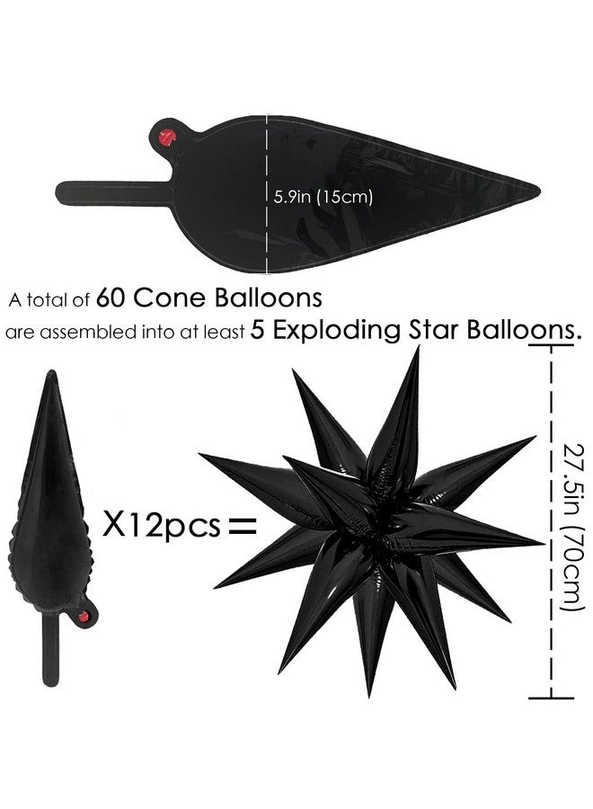 ZAKVOOR 60 Pcs Star Balloons 12 Spike Foil Explosion Party Decoration Balloons for Halloween Graduation Birthday (Black) - Image 2