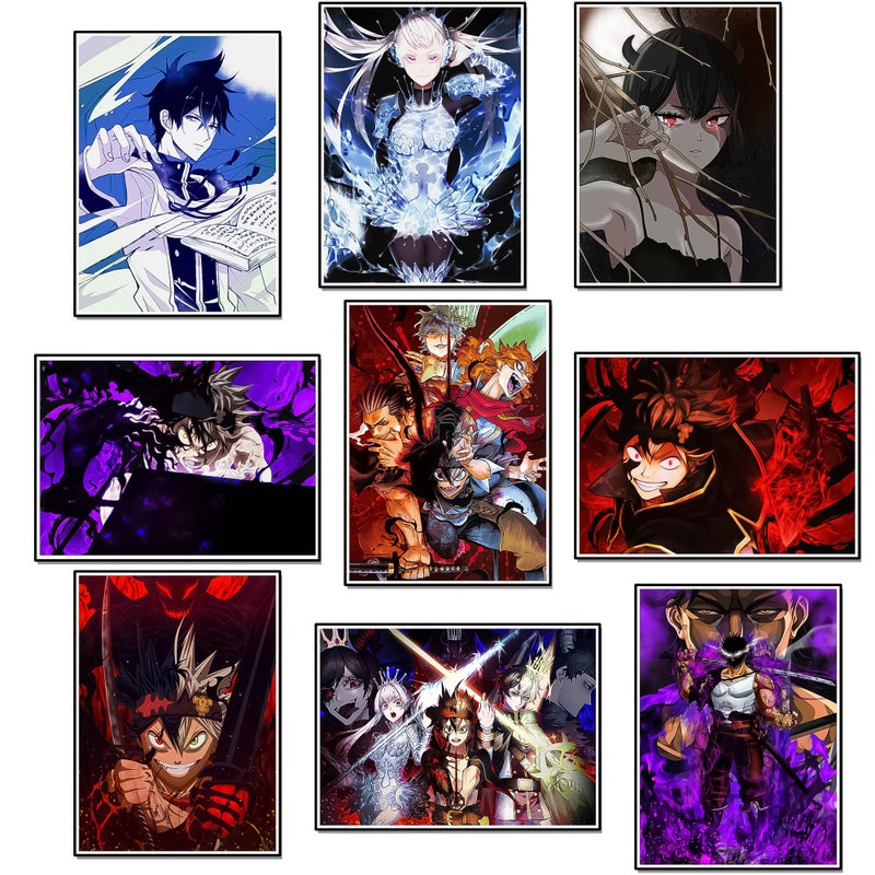 Thepaper9store Paper9store Pack of 9 - Anime Posters self-Adhesive Anime Wall Poster for Room, Size A4 Self-Adhesive 300 GSM Thick matt Poster (Black Clover) - Image 5