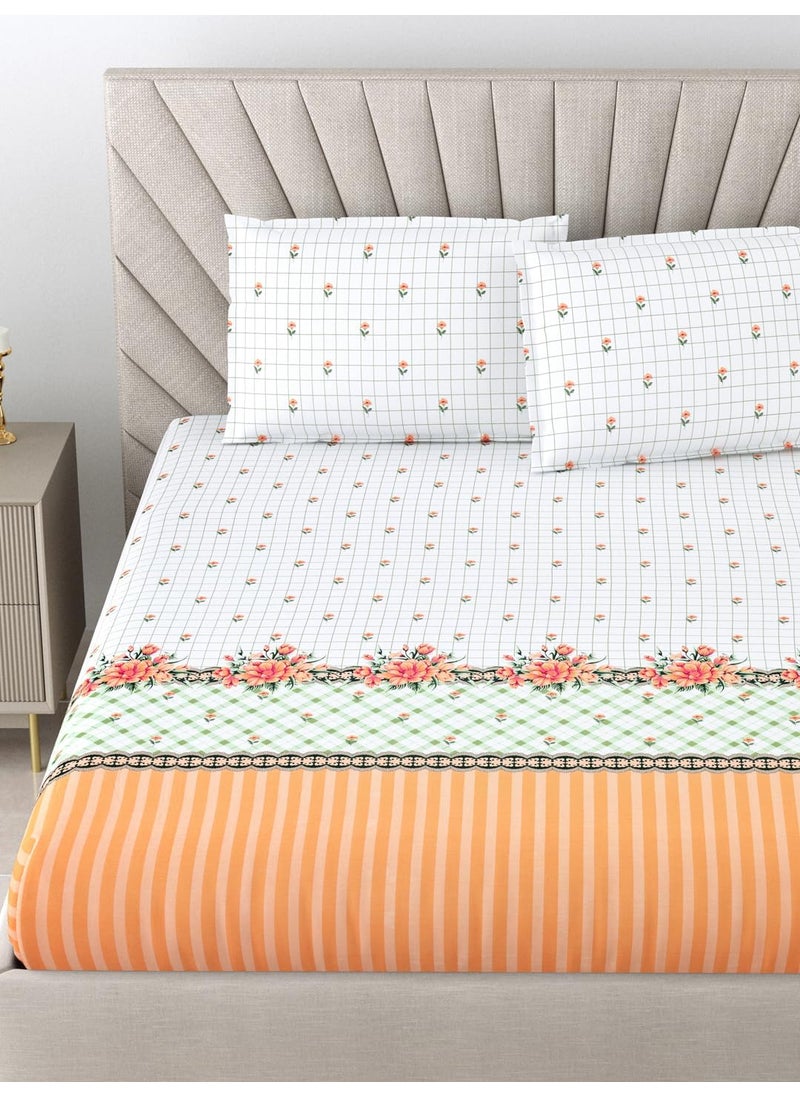 Bombay Dyeing Bombay Dyeing King Size Bedsheet 220 TC Cotton Premium Bedsheet & 2 Pillow Covers - King Size - 274 X 274 Cms - Fade Less Colors - Peach  - Image 1