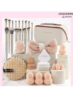 JOSQUEWNN Makeup Brush Set 36 Pcs Makeup Tool Set, Premium Synthetic Foundation Powder Concealers Eye Shadows Blush Makeup Brushes Powder Puff, Pink, 36 Piece Set.  - Image 1