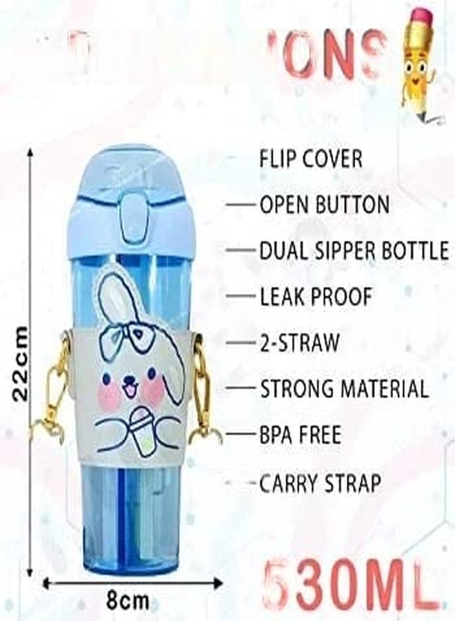 Mayatra's Sipper Bottle for Kids – 2 in 1 Water Bottle, Tumbler with Straw and Sipper with Adjustable Strap,Anti-Leak Cartoon Printed Kids Sipper for Kids, School Bottle for Kids (Blue) - Image 2