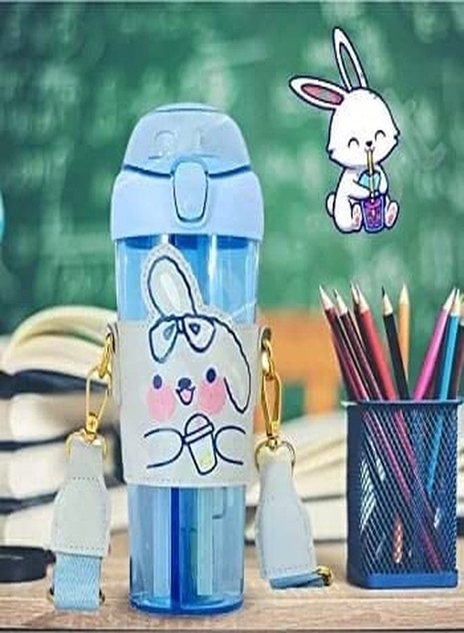 Mayatra's Sipper Bottle for Kids – 2 in 1 Water Bottle, Tumbler with Straw and Sipper with Adjustable Strap,Anti-Leak Cartoon Printed Kids Sipper for Kids, School Bottle for Kids (Blue) - Image 3