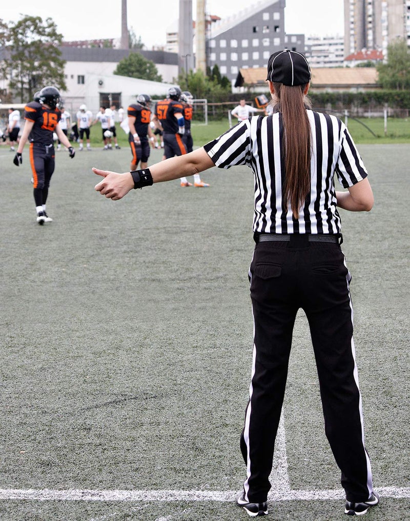 ChinFun Official Referee Costume Shirt Women's Ref Shirt Zipper Collared Black and White Stripe Umpire Jersey Shirt for Basketball Football Soccer Rugby Sports Halloween Size L - Image 2