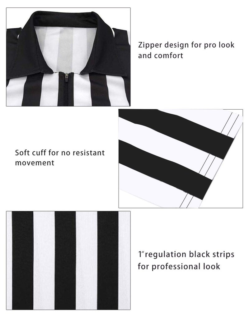 ChinFun Official Referee Costume Shirt Women's Ref Shirt Zipper Collared Black and White Stripe Umpire Jersey Shirt for Basketball Football Soccer Rugby Sports Halloween Size L - Image 3