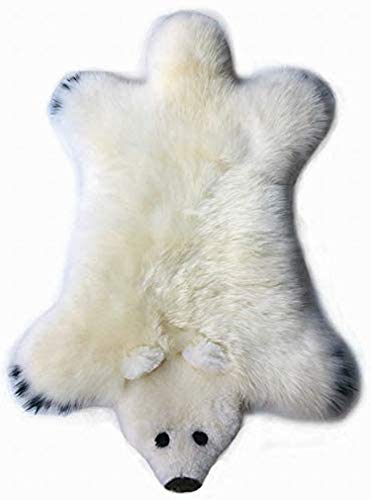 Gracefur Faux Polar Bear Rug Real Australia Sheepskin Rug Chair Covers Adorable Kids Animal Rug Decor Genuine Lambskin Fur Area Rug Soft Cuddly Childrens Bear Floor Throw White