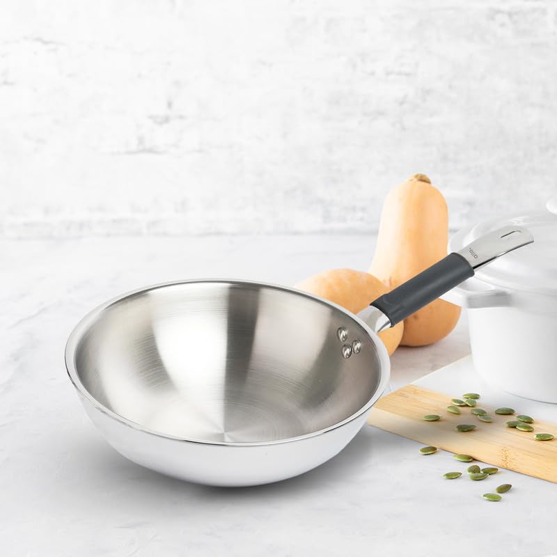 Allo Triply Stainless Steel Wok for Deep Fry/Stir Fry/Dry Veg/Sauté/Chinese Wok Cooking/Noodles Induction Friendly Naturally Non-Stick | 10 Years Warranty, 18Cm, 1.2 Litre - Image 5