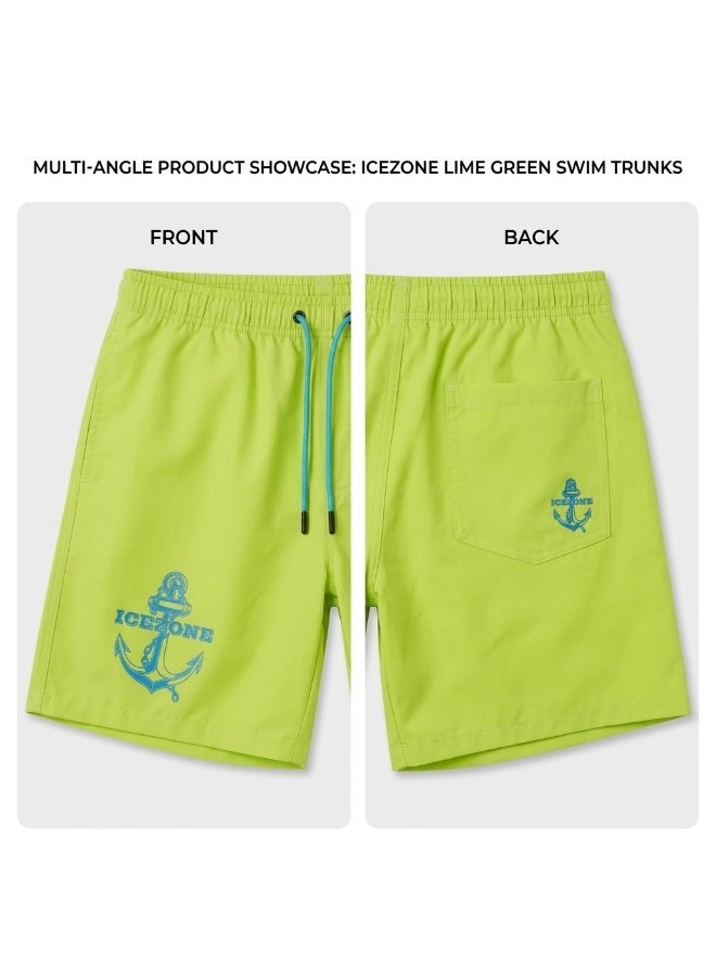 IceZone Men's Quick-Dry Swim Trunks with Anchor Graphic, Lime Green Mesh-Lined Board Shorts with Pockets - Image 2