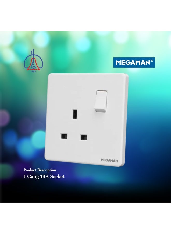ميجامان Megaman Single Switched Socket 1Gang 13Amp - White - Image 1