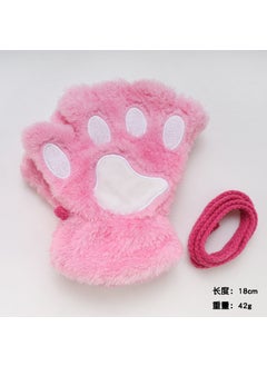 New Cat claw gloves winter cute cartoon cat girl open finger gloves fleece-lined thick bear paw gloves Rose Red