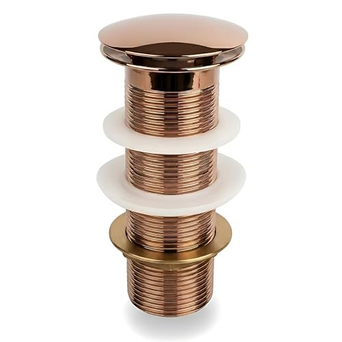 BASSINO Premium 5 Inch Brass Waste Coupling/Washbasin Drainer/Rust-Proof Pop-Up for Basin/Drain Stopper for Tabletop, Wall-Mount & Pedestal Wash Basins(Glossy-Rosegold) - Image 1