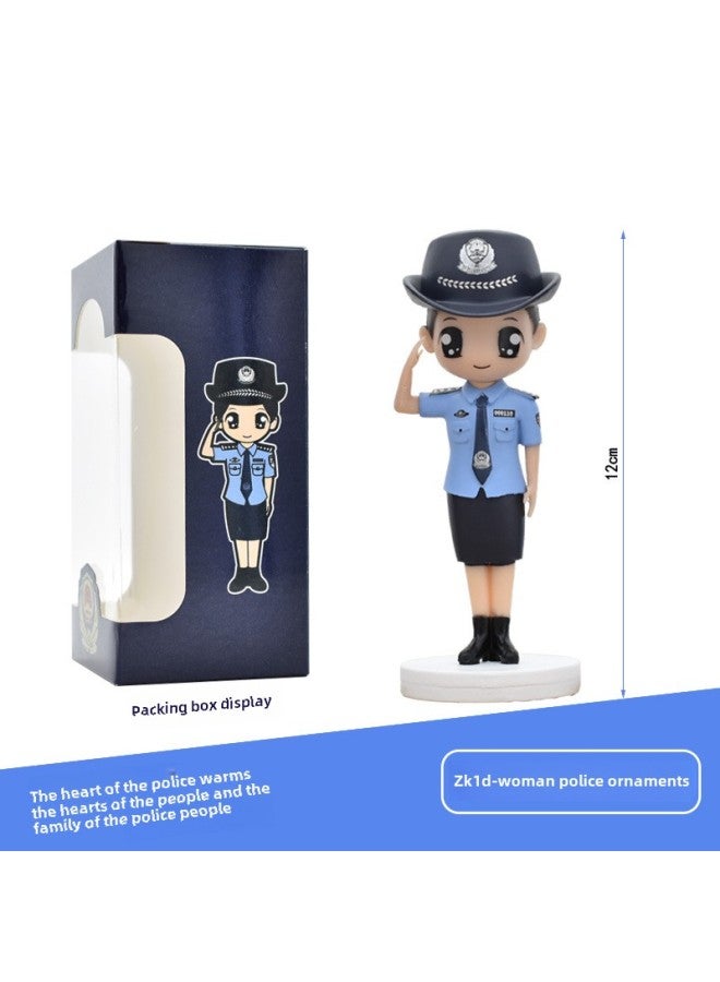 Police Doll Doll Soldier Public Security Armed Police Special Police Car Ornaments Hand-made Gift Creative Model Cake Decoration-Color:ZK1d-policewoman - Image 1