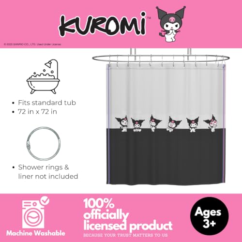 Franco Sanrio Kuromi 13Piece Shower Curtain Set 72 x 72 Inch Fabric Curtain with Hooks Bathroom Decor Machine Washable 100 Officially Licensed Product by Franco Collectibles - Image 3