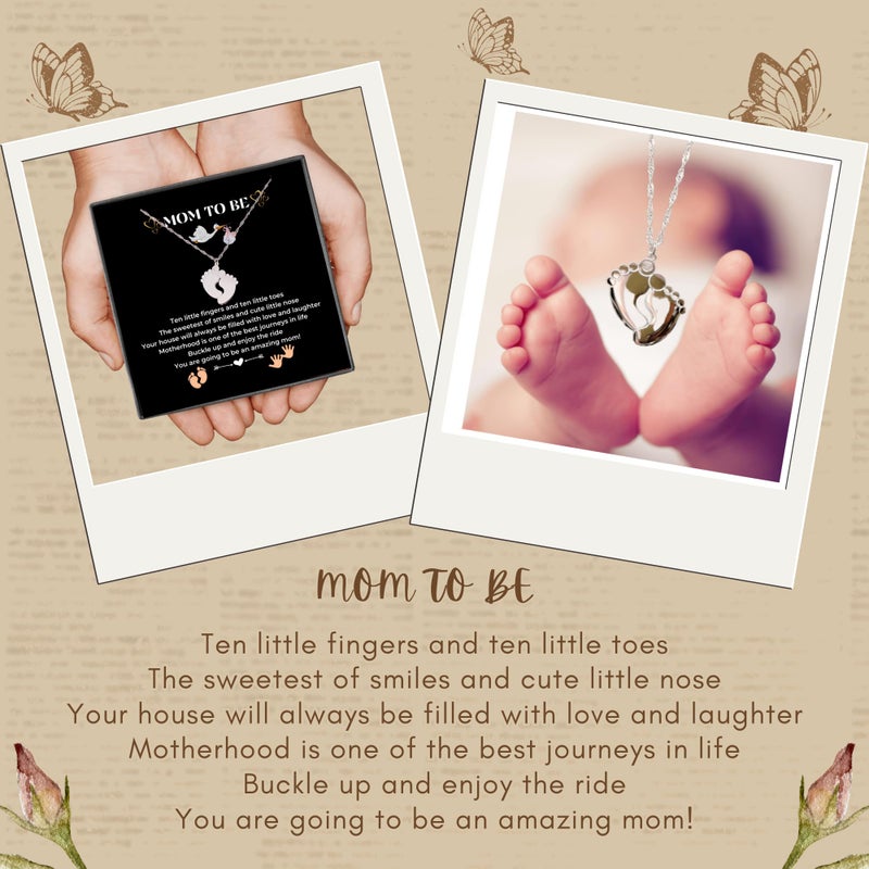 LOTUS-A Mom To Be Gift - Baby Feet Pendant Necklace with a Message Card Pregnancy Present for First Time Moms Expecting Women Pregnant Wife Sister Daughter Mother's Day Christmas Birthday - Image 2