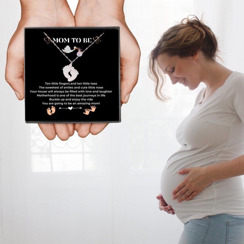 LOTUS-A Mom To Be Gift - Baby Feet Pendant Necklace with a Message Card Pregnancy Present for First Time Moms Expecting Women Pregnant Wife Sister Daughter Mother's Day Christmas Birthday - Image 5