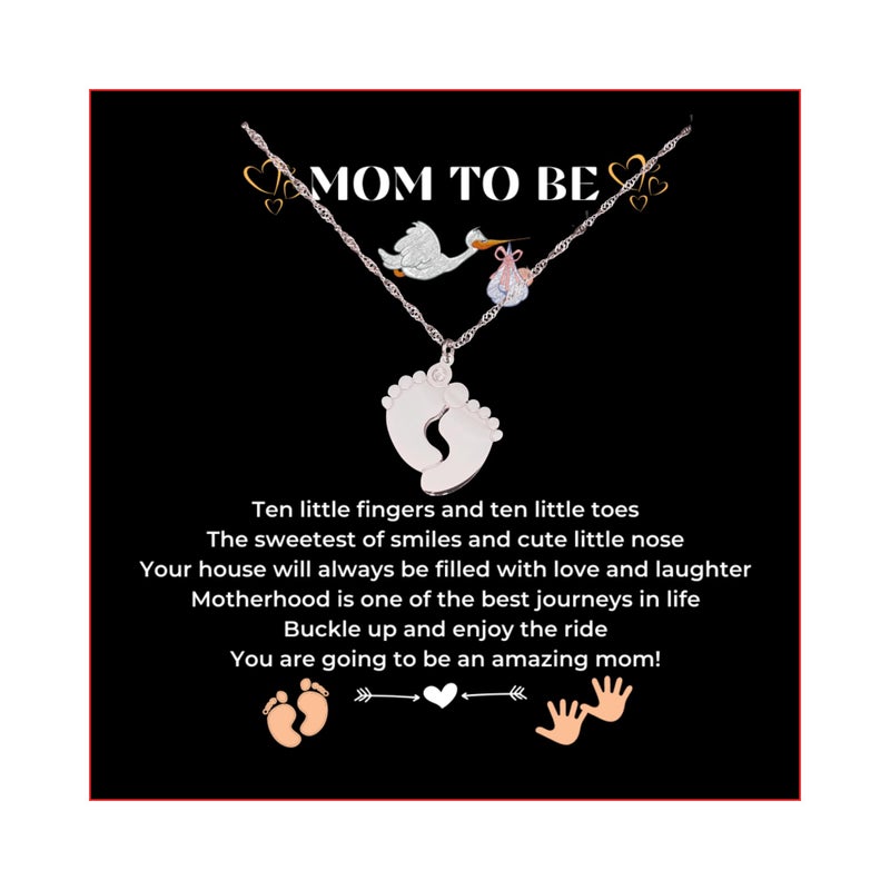 LOTUS-A Mom To Be Gift - Baby Feet Pendant Necklace with a Message Card Pregnancy Present for First Time Moms Expecting Women Pregnant Wife Sister Daughter Mother's Day Christmas Birthday - Image 1