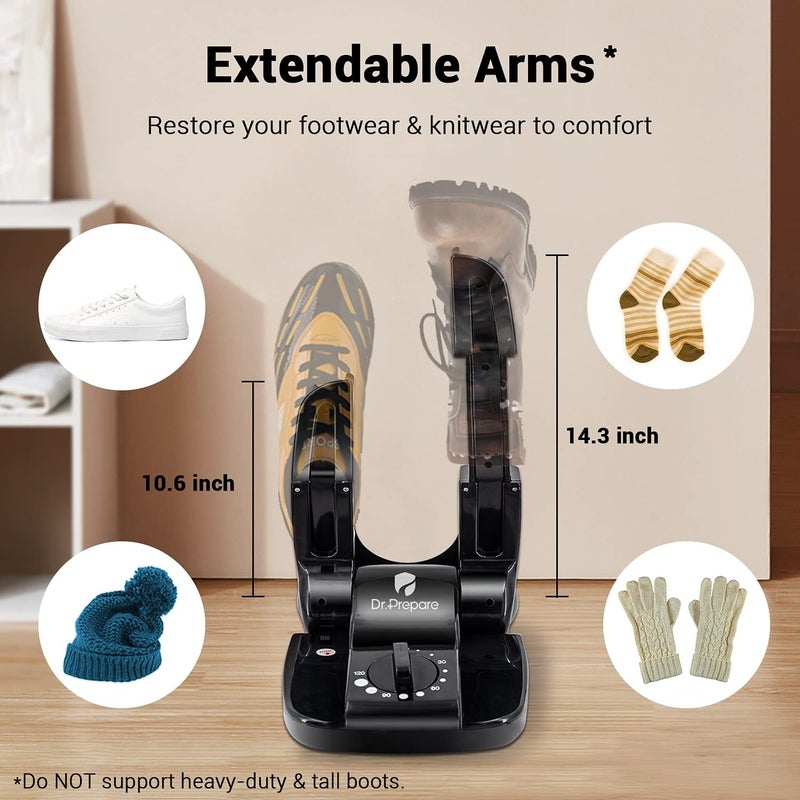 Dr. Prepare Boot Dryer Shoe Dryer, Glove Dryer & Boot Warmer with Heat Blower, Portable Adjustable Rack and Timer, Folding Design & Quick Drying for Shoes, Gloves, Hats, Socks, Ski Boots - Image 3