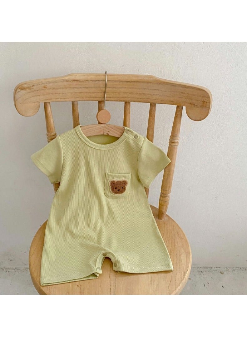 Joy For Kids Summer Baby Onesie – Bear Patched Comfy Romper | Cotton | Ages 0–12 Months  - Image 1