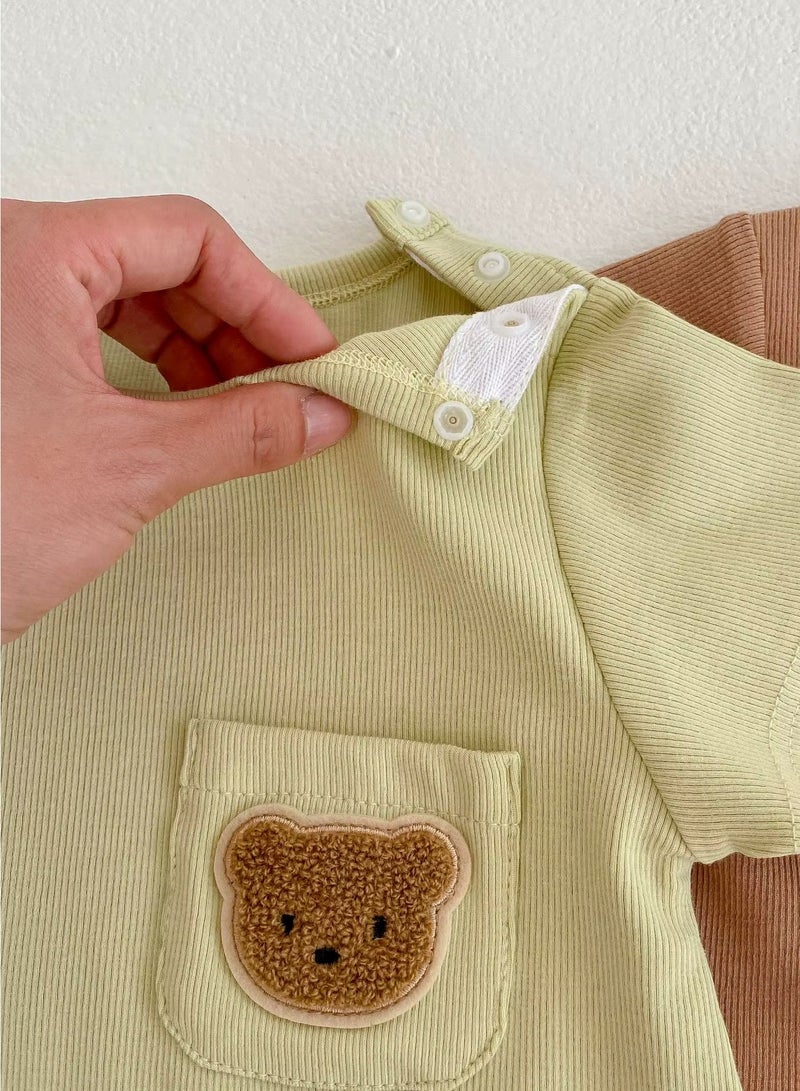 Joy For Kids Summer Baby Onesie – Bear Patched Comfy Romper | Cotton | Ages 0–12 Months  - Image 3