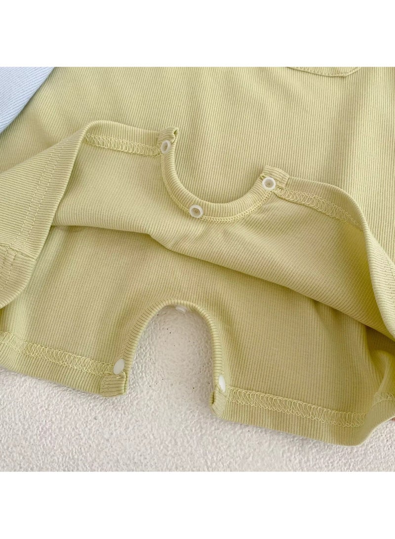 Joy For Kids Summer Baby Onesie – Bear Patched Comfy Romper | Cotton | Ages 0–12 Months  - Image 4