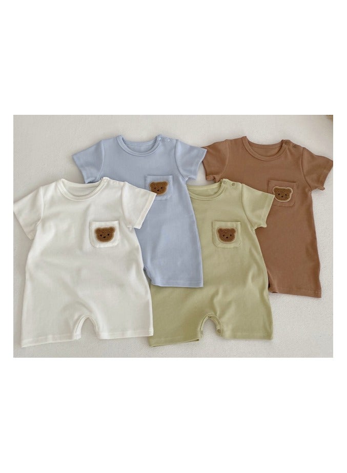Joy For Kids Summer Baby Onesie – Bear Patched Comfy Romper | Cotton | Ages 0–12 Months  - Image 5