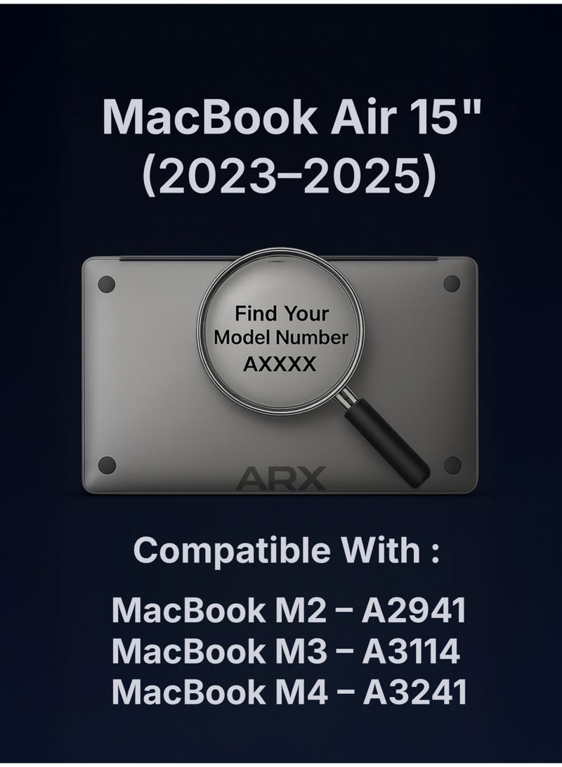 ARX MacBook Air 15 Inch Case (2023–2025) – Compatible with M2 A2941, M3 A3114, M4 A3241 – Laptop Protective Plastic Hard Shell Cover, Smooth Shiny, Smoky Black - Image 2