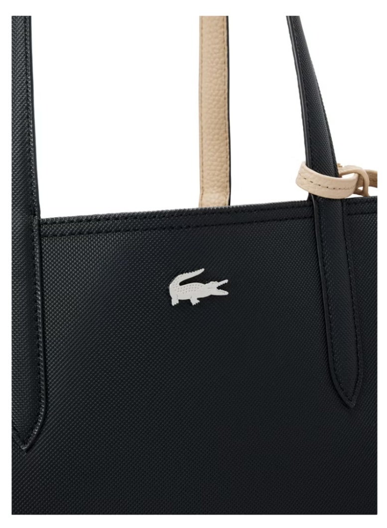 لاكوست النساء مزدوجة الجانبين لونين كبيرة السعة حقيبة اليد، عصرية متعددة الوظائف، الأسود / الأبيض - Image 2