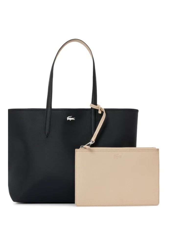 لاكوست النساء مزدوجة الجانبين لونين كبيرة السعة حقيبة اليد، عصرية متعددة الوظائف، الأسود / الأبيض - Image 1