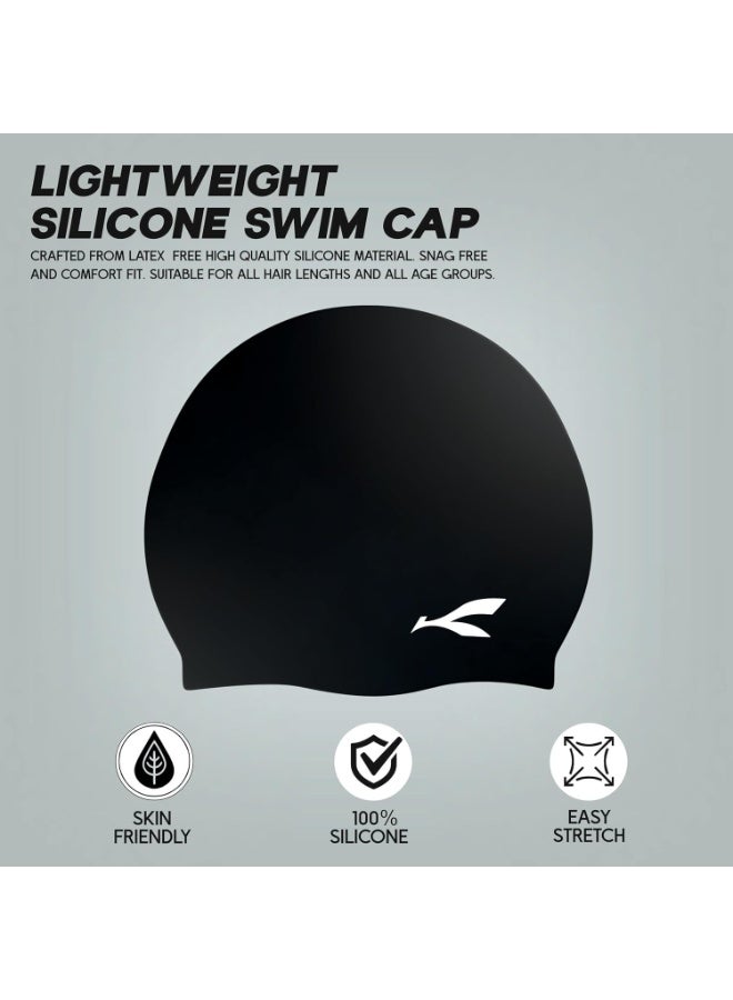كونيكس قبعة سباحة سيليكون مقاومة للماء للرجال والنساء | قابلة للتمدد وسريعة الجفاف | تمنع شد الشعر والأضرار الكيميائية | مثالية للأطفال والبالغين (أسود) - Image 2