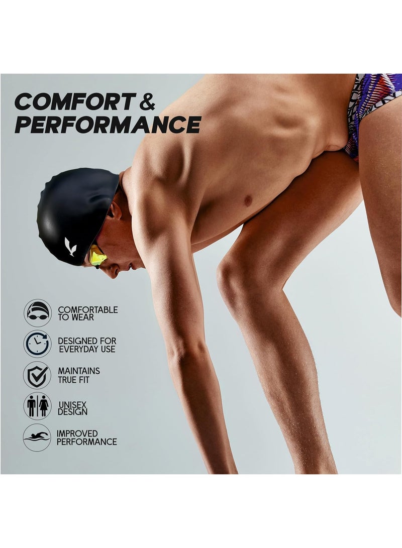 كونيكس قبعة سباحة سيليكون مقاومة للماء للرجال والنساء | قابلة للتمدد وسريعة الجفاف | تمنع شد الشعر والأضرار الكيميائية | مثالية للأطفال والبالغين (أسود) - Image 5