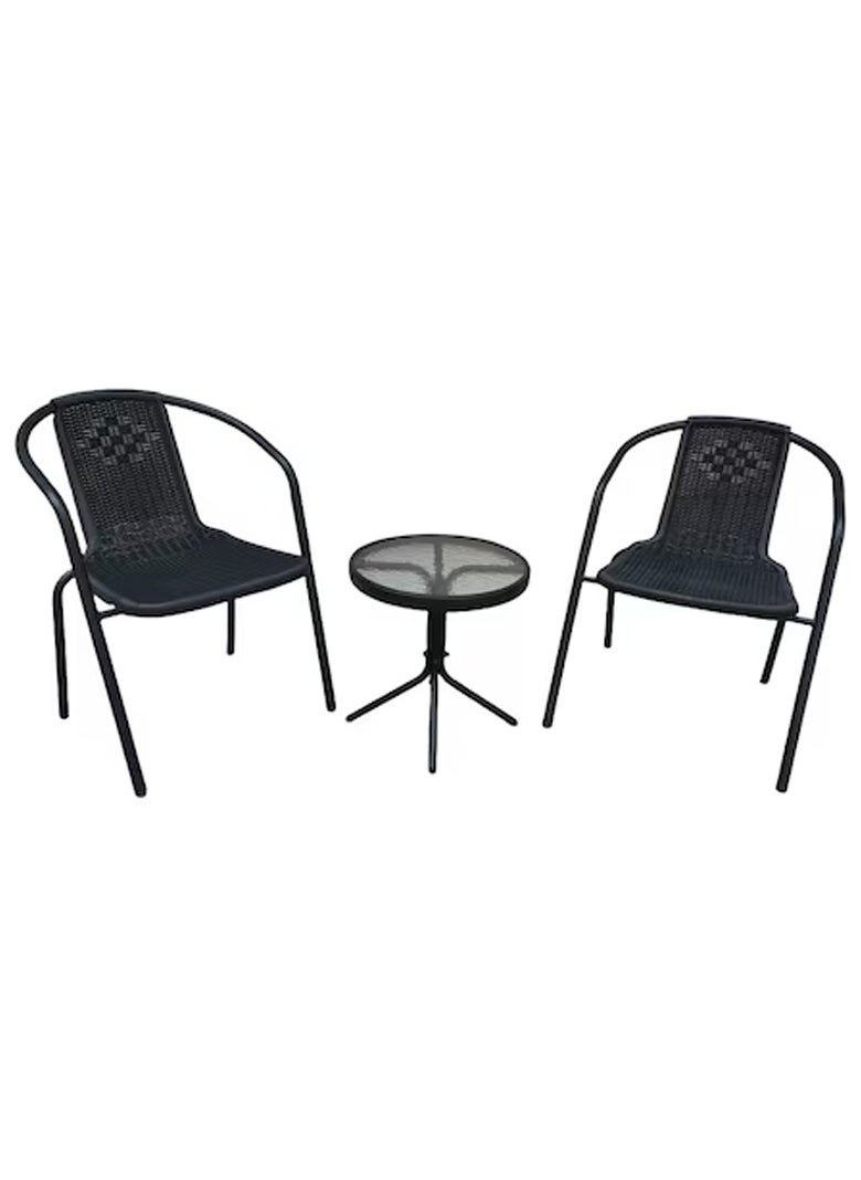 DubaiGallery - Garden Dining Set 3 Piece Outdoor Furniture Patio Dining Table and Chair Balcony Dinner Table Dinner Chair Poly Rattan Anthracite - Image 1