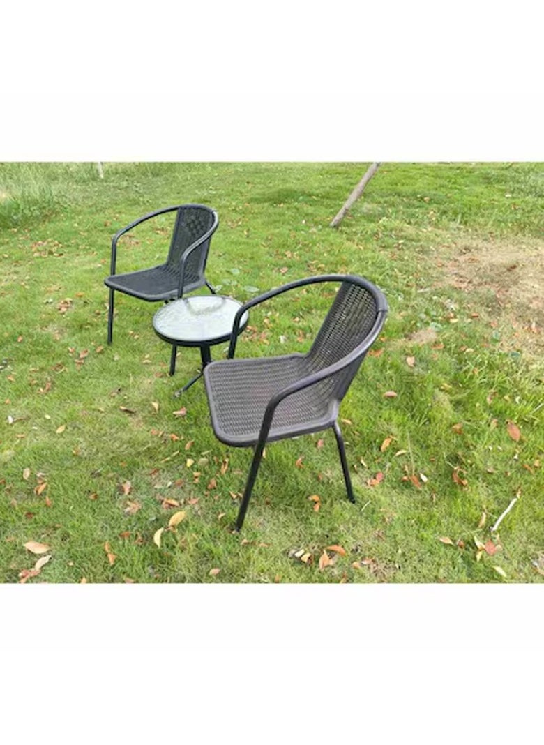 DubaiGallery - Garden Dining Set 3 Piece Outdoor Furniture Patio Dining Table and Chair Balcony Dinner Table Dinner Chair Poly Rattan Anthracite - Image 1