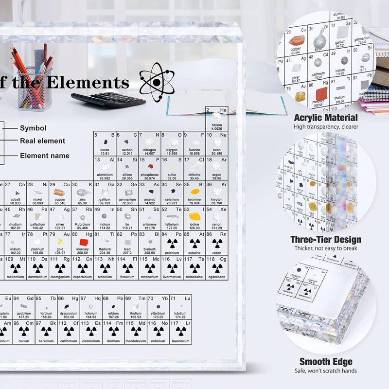 WISKA Large 3D Periodic Table of Elements Chart - Real 83 Elements Inside, 21 CM x 14 CM Acrylic Glass Poster - Educational Science Chemistry Gift, Perfect for Learning and Decor - Image 5
