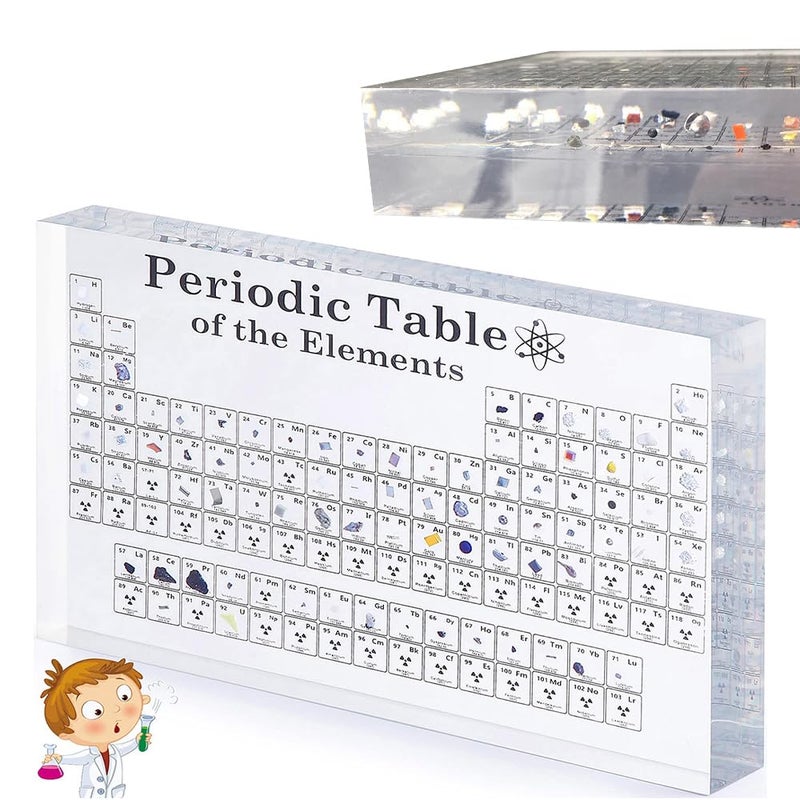 WISKA Large 3D Periodic Table of Elements Chart - Real 83 Elements Inside, 21 CM x 14 CM Acrylic Glass Poster - Educational Science Chemistry Gift, Perfect for Learning and Decor - Image 1