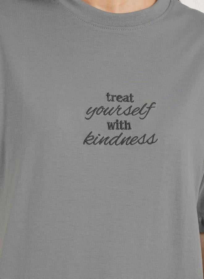 Styli Oversized Slogan Embroidered Short Sleeve T-Shirtâ€‹  - Image 4