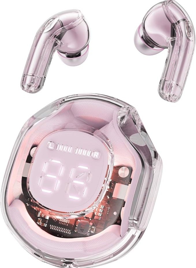 Wireless Earphones Bluetooth 5.3 Headphones LED Power Display Mini Crystal in-Ear Earbuds with Wireless Charging Case Touch Control Built-in Mic Headphone for Sports Waterproof Earphone（Pink） - Image 1