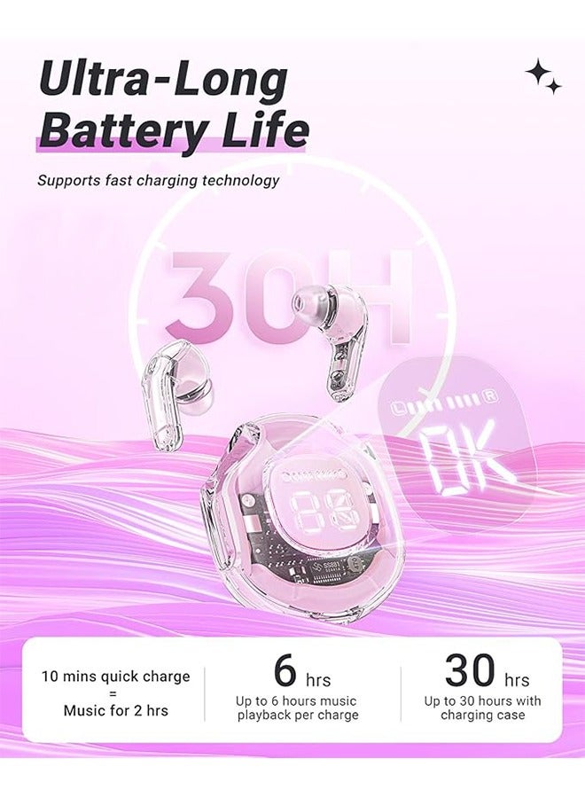 Wireless Earphones Bluetooth 5.3 Headphones LED Power Display Mini Crystal in-Ear Earbuds with Wireless Charging Case Touch Control Built-in Mic Headphone for Sports Waterproof Earphone（Pink） - Image 3