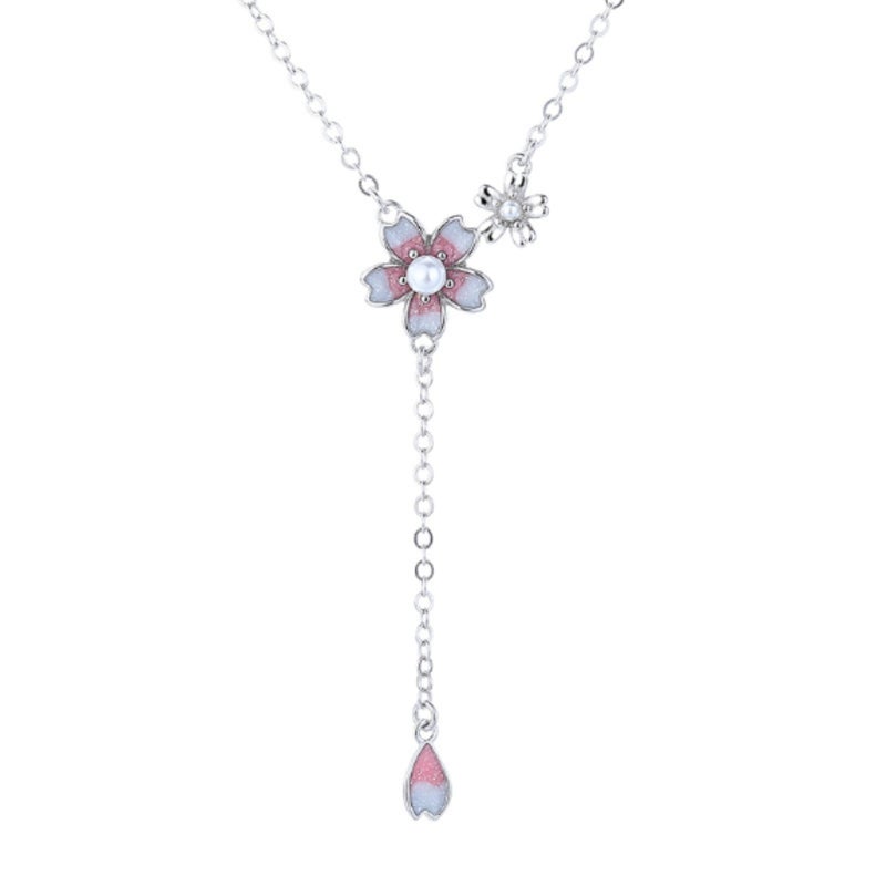 Sterling Silver Necklace: 14K Gold Plated Cherry Blossom Pendant - Pink Floral Design Women Necklace for Daughters, Moms & Birthday Gift Givers - Image 1
