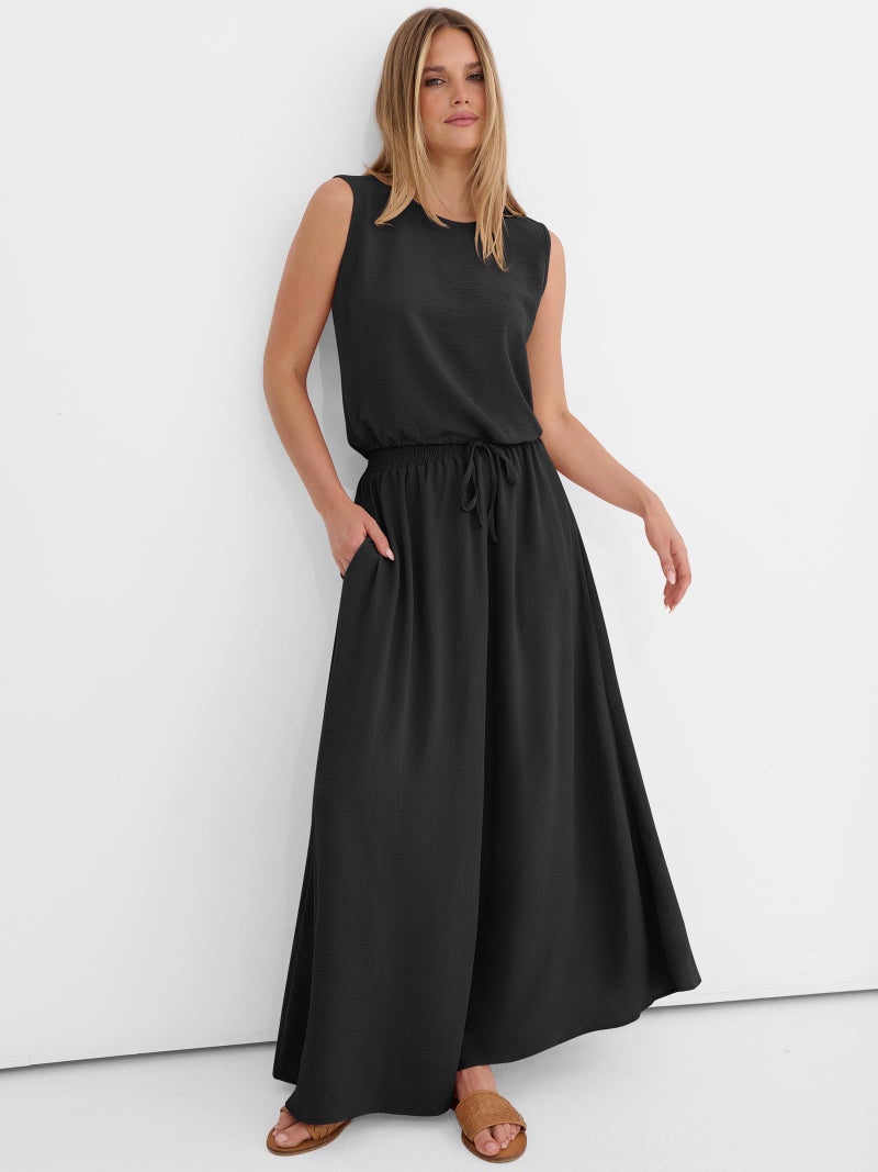 Caracilia Women's 2 Piece Maxi Skirt Sets 2026 Summer Casual Cropped Tank Top High Waisted Long Skirts Beach Vacation Clothes Black Medium - Image 5