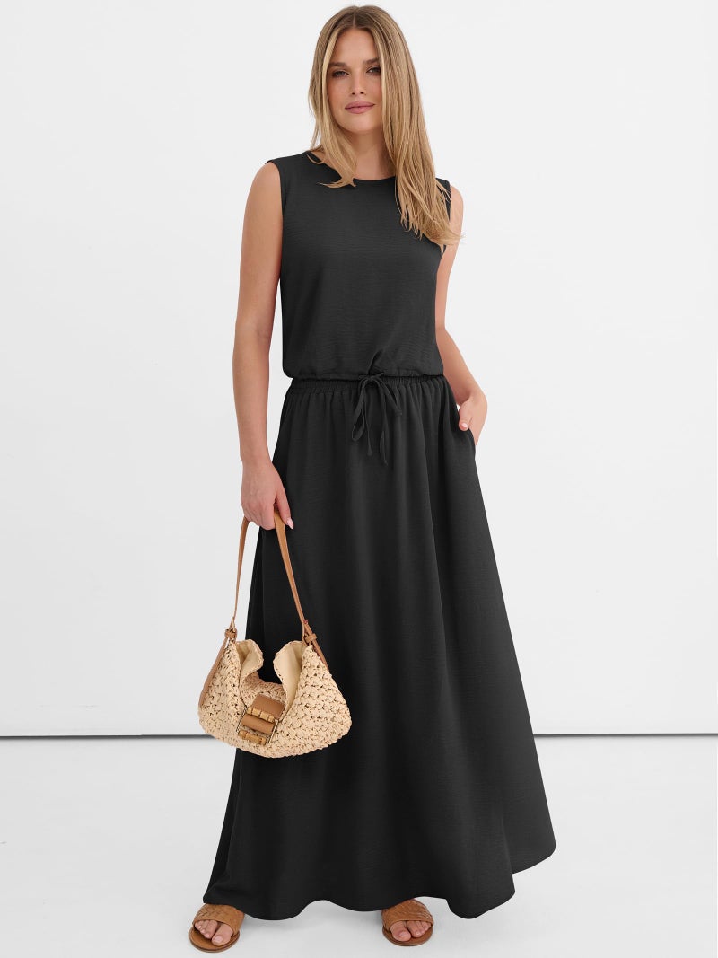 Caracilia Women's 2 Piece Maxi Skirt Sets 2026 Summer Casual Cropped Tank Top High Waisted Long Skirts Beach Vacation Clothes Black Medium - Image 4
