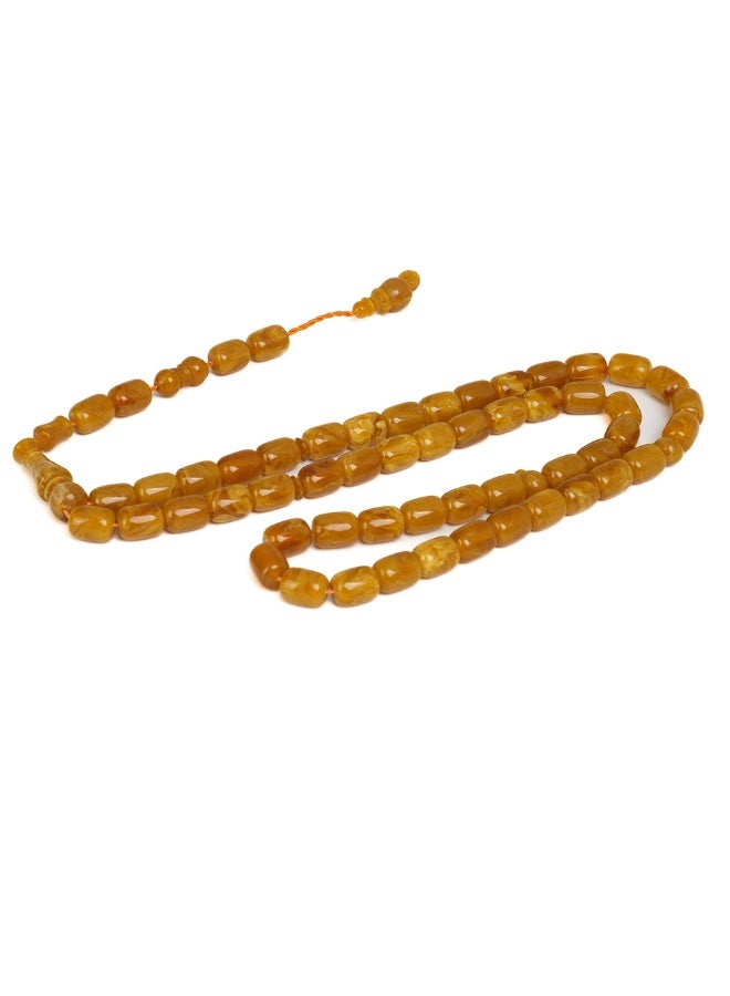 R.S Polish Amber Dust Misbaha – Barrel Shape, 51 Turmeric Marbled Beads - Image 3