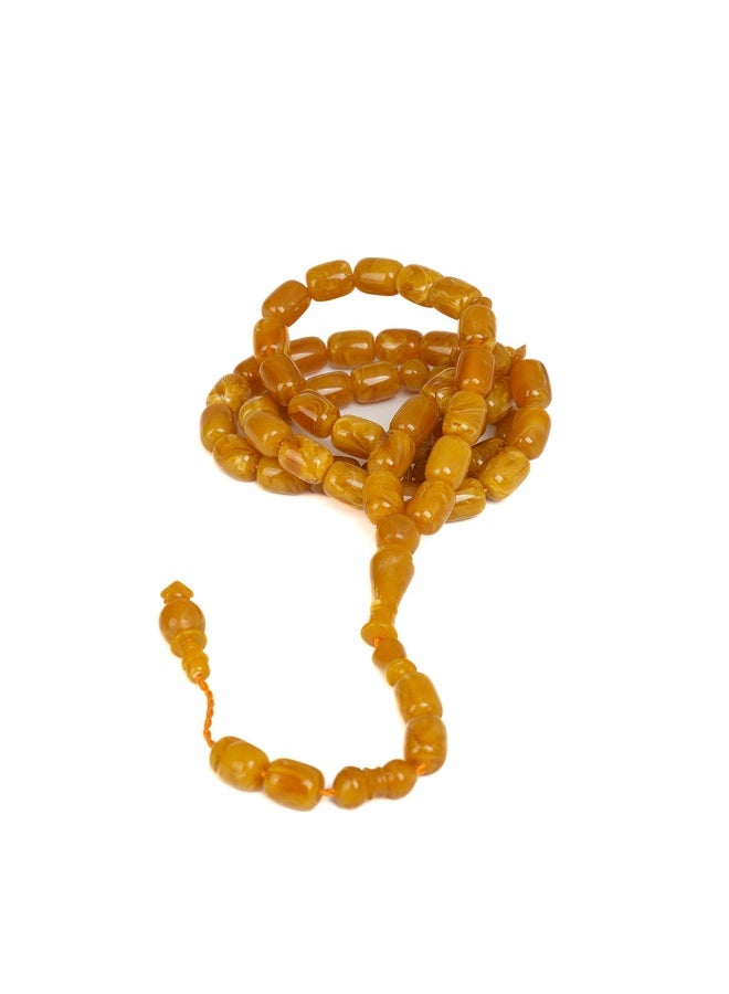 R.S Polish Amber Dust Misbaha – Barrel Shape, 51 Turmeric Marbled Beads - Image 2