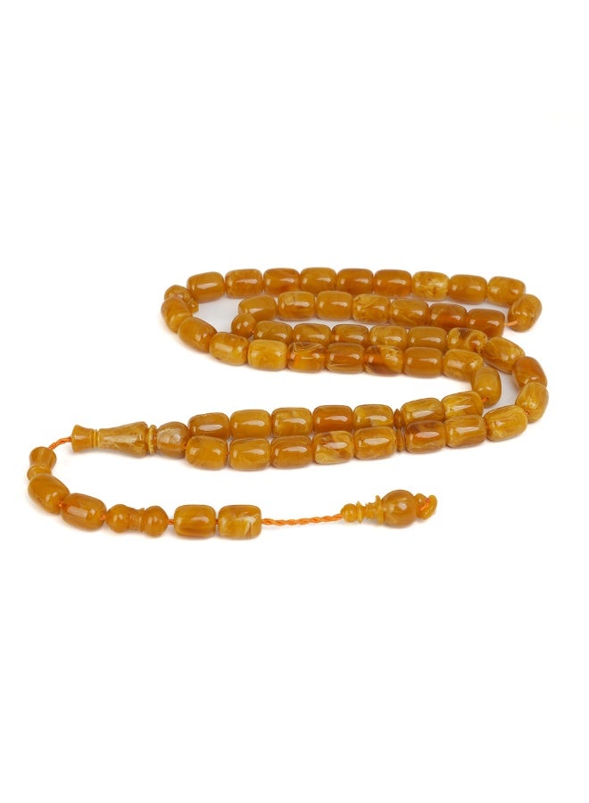 R.S Polish Amber Dust Misbaha – Barrel Shape, 51 Turmeric Marbled Beads - Image 1