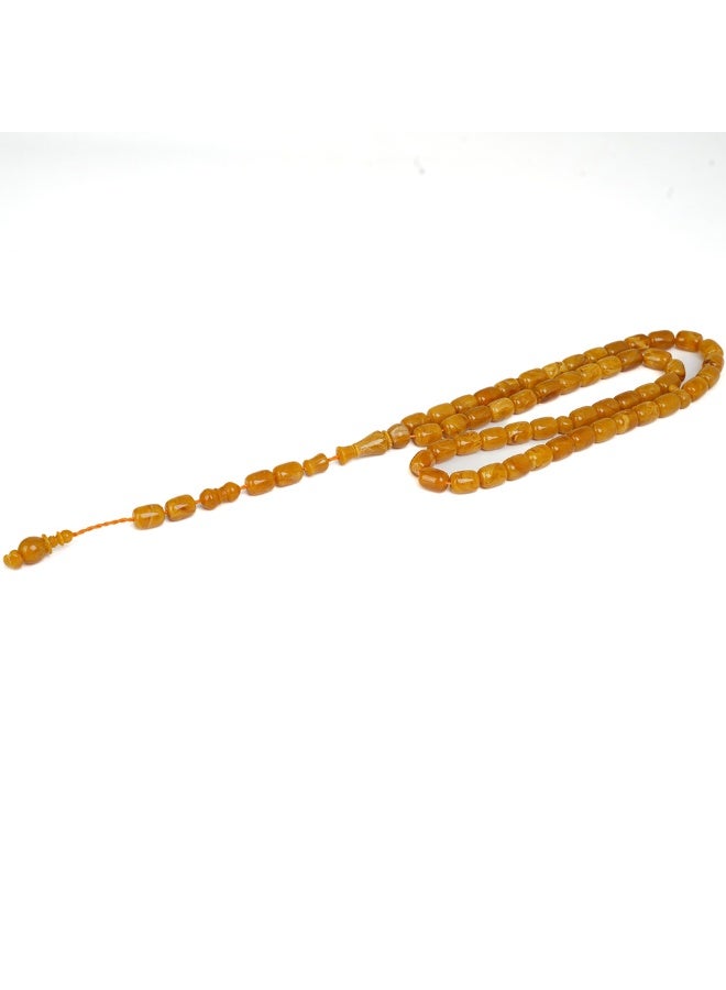 R.S Polish Amber Dust Misbaha – Barrel Shape, 51 Turmeric Marbled Beads - Image 4