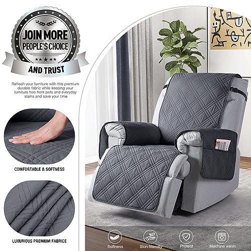 TAOCOCO 100% Waterproof Recliner Chair Cover, Non Slip Oversized Recliner Covers for Recliner Chair with Pocket, Reclining Chair Cover Furniture Protector for Kids, Pets(28'', Dark Grey) - Image 2