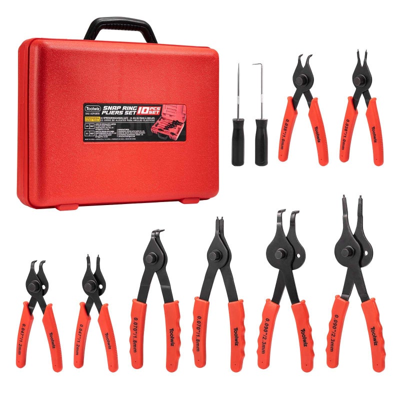 Toolwiz Snap Ring Pliers Set, 10 Pcs Internal & External Retaining Ring Circlip C Clip Pliers, Heavy Duty Bent Straight Automotive Tools, Include Hook, Pick, and Storage Case - Image 1