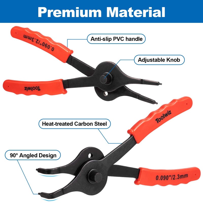 Toolwiz Snap Ring Pliers Set, 10 Pcs Internal & External Retaining Ring Circlip C Clip Pliers, Heavy Duty Bent Straight Automotive Tools, Include Hook, Pick, and Storage Case - Image 4
