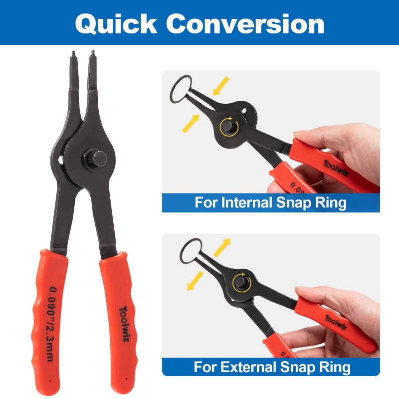 Toolwiz Snap Ring Pliers Set, 10 Pcs Internal & External Retaining Ring Circlip C Clip Pliers, Heavy Duty Bent Straight Automotive Tools, Include Hook, Pick, and Storage Case - Image 3