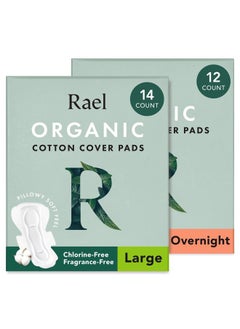 Rael Pads for Women, Organic Cotton Cover - Period Pads with Wings, Sanitary Napkins, Heavy Absorbency, Unscented, Ultra Thin (Overnight, Large) Bundle  - Image 1