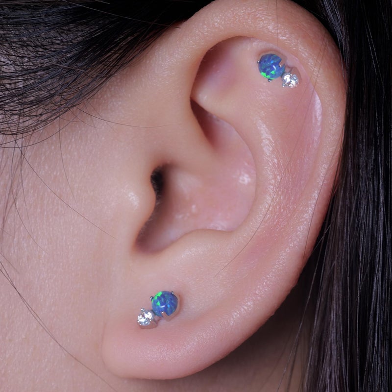 Limerencia Hypoallergenic G23 Implant Grade Titanium Stud Earrings Tragus 20G Helix F136 Piercing Post for Women Sensitive Ears Cartilage (CZ + Green Opal) - Image 3